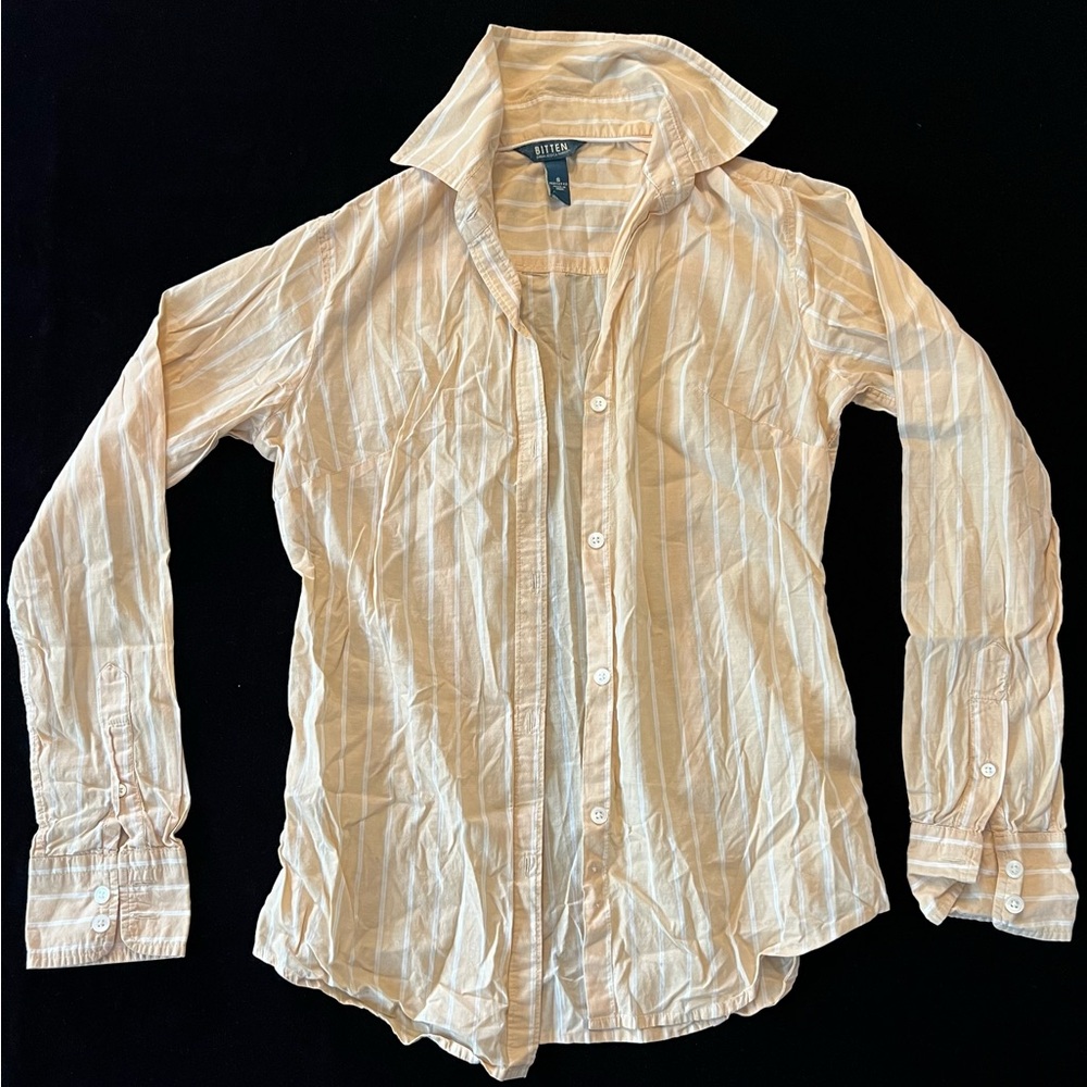 Bitten by Sarah Jessica Parker Beige Striped Button Down Shirt